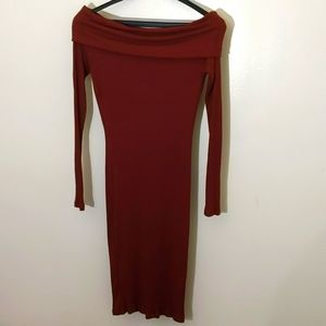 Forever 21| Rust Brown Off The Shoulder Midi Stretch Dress Rayon Blend